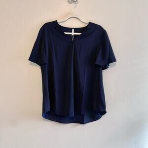 NWT Bestbee Size L Navy Blue Blouse V-Neck Flutter Sleeves